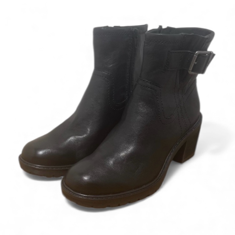 ZODIAC GANNET WOMENS BLACK LEATHER‎ ANKLE BOOTS LUG SOLE   SIZE 7.5 NEW